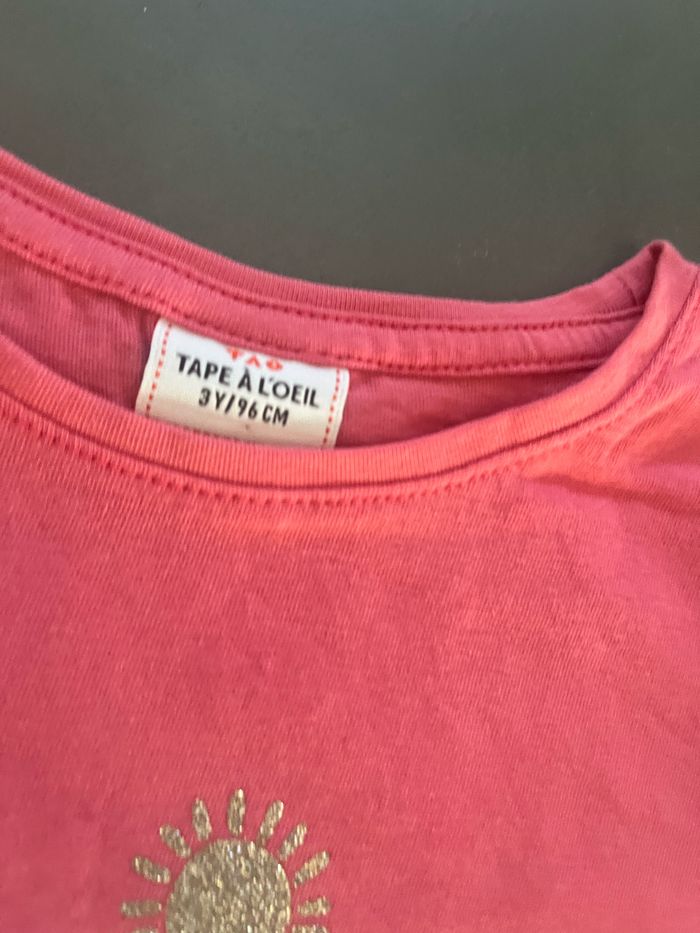 T shirt rose manches longues fille 3 ans tao - photo numéro 3