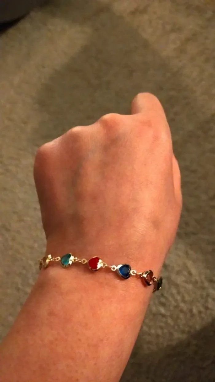 Bracelet doré avec cœurs multicolores, femme - photo numéro 8