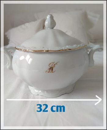 Soupière ancienne blanche et or faïence numérotée Mitterteich Bavaria