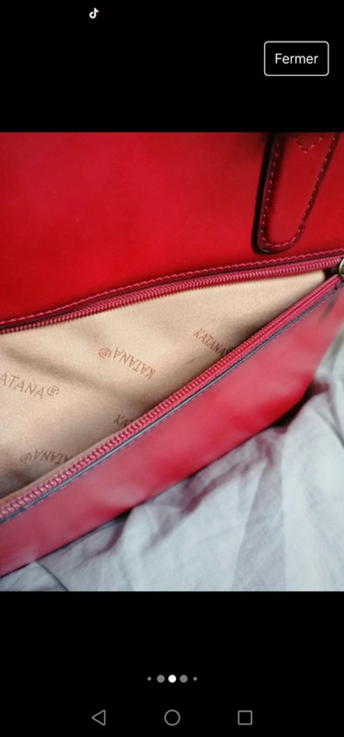 Sac vintage Katana cuir rouge véritable - photo numéro 8