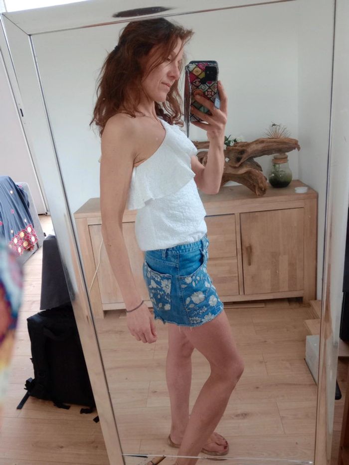 Top femme s épaule dénudée type broderie anglaise c84 - photo numéro 4