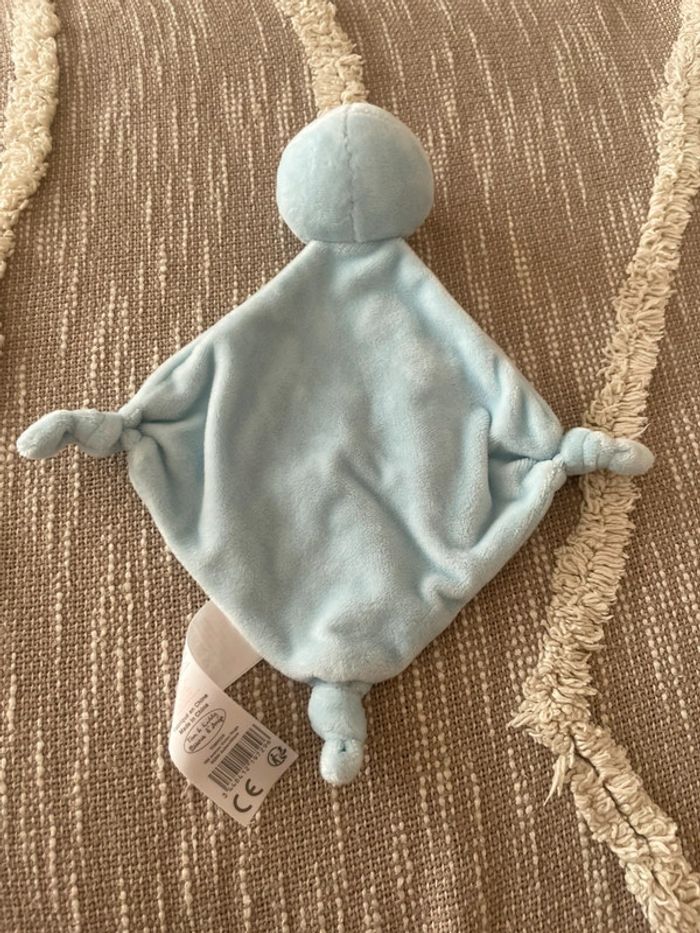 Peluche doudou plat 28cm Tom et kiddy paresseux bleu et blanc parfait état - photo numéro 3