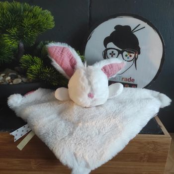 doudou lapin blanc baby Nat' rose  carré bn0634 litchi Plat Fourrure Étoiles