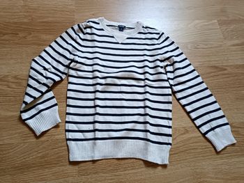 Pull rayé blanc et bleu marine, Kiabi, 6 ans