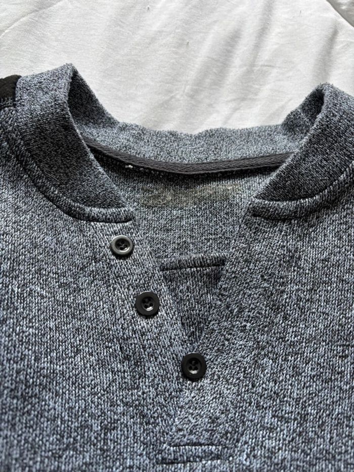 Pull gris noir chine début 2000 y2k homme col V bouton coton taille M - photo numéro 2