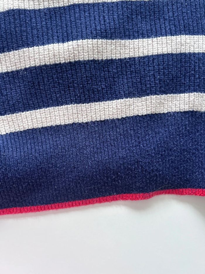 Pull hiver marinière col roulé rayures rouges bleu blanches - photo numéro 3