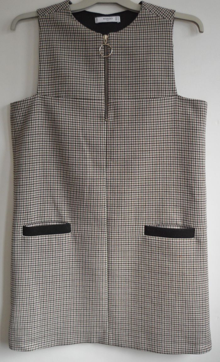 Robe Mango Suit M – motif pied-de-poule & zip anneau, style rétro chic