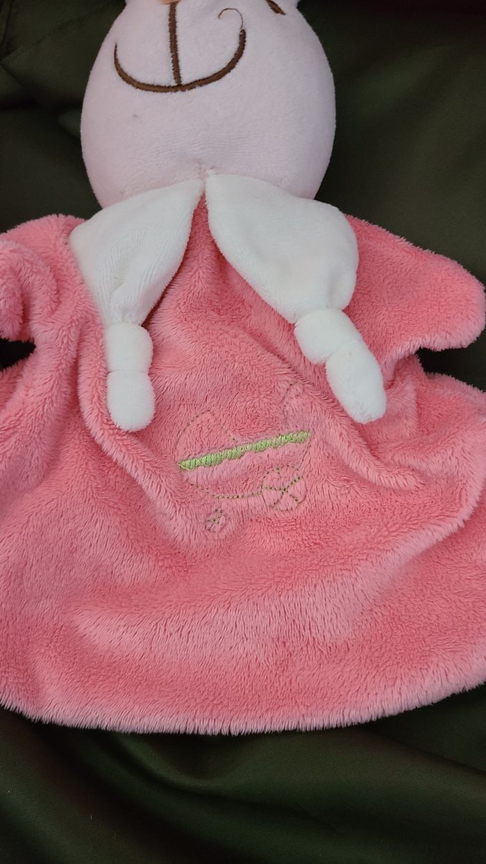 PLAYKIDS CMI Doudou marionnette lapin rose Landau lapinou et bebe - photo numéro 2