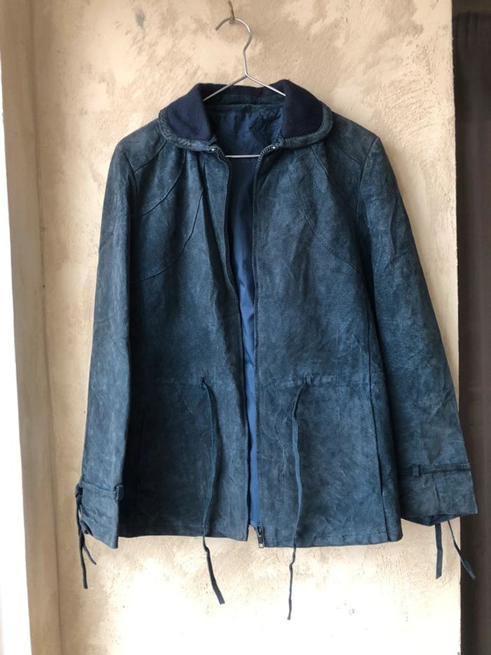 Veste en daim marine vintage L - photo numéro 6