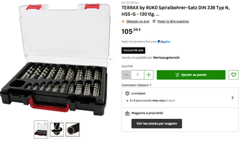 Terrax by Ruko Jeu 170 Forets HSS-G Cylindriques – Kit Pro Bois/Métal Qualité Allemande !