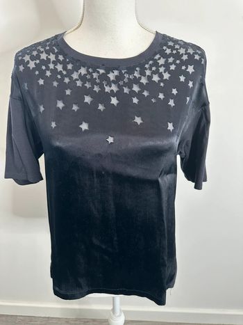 T-shirt noir en soie motifs étoiles Comptoir des Cotonniers T36 S