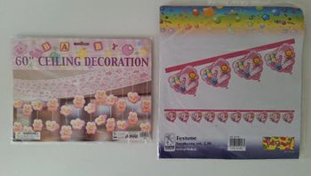 Lot de 2 banderoles roses neuves pour anniversaire fillette 2 ans