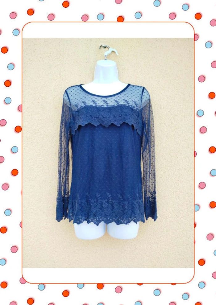 Top bleu manches transparente