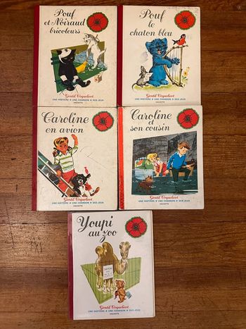 Pierre Probst - Caroline - Lot de 5 livres anciens Gentil Coquelicot cartonnés reliure rouge
