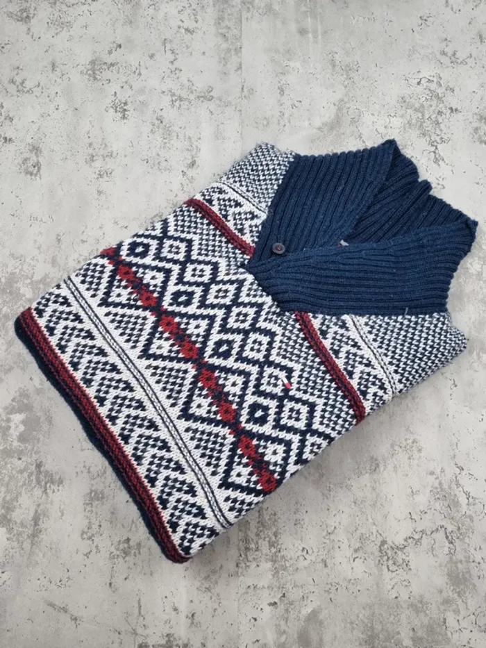 Pull col châle à motifs Tommy Hilfiger – Taille XL Homme (mesures en photos)