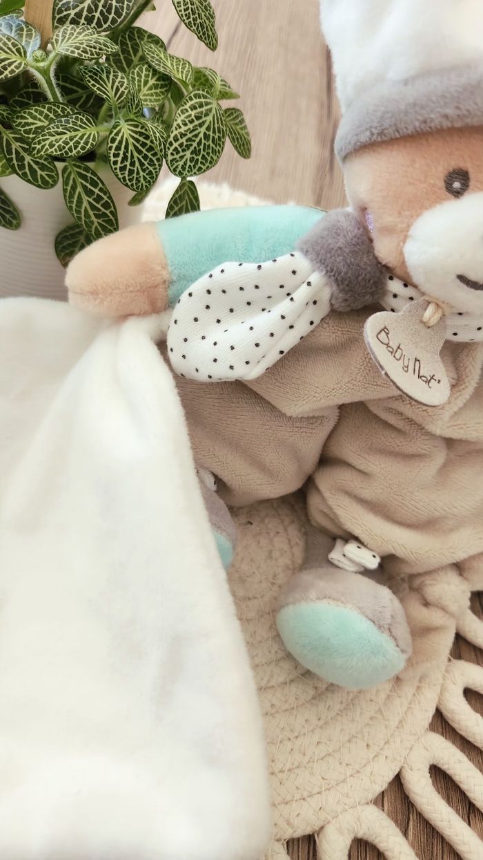 Doudou Lange Ours Baby Nat Turquoise Blanc - photo numéro 3