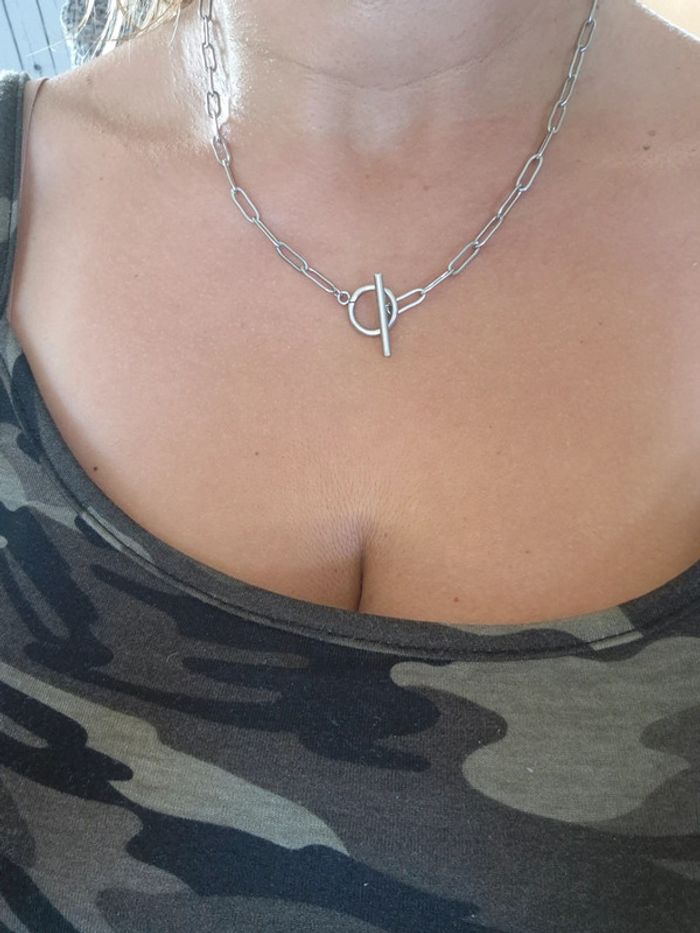 Jolie collier gros maillon en acier - photo numéro 2