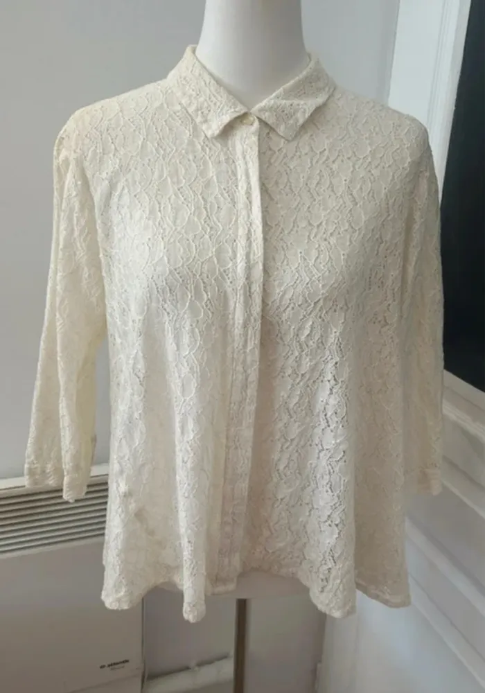 Masai chemise, haut blouse boutonné  en dentelle crème , femme, taille S