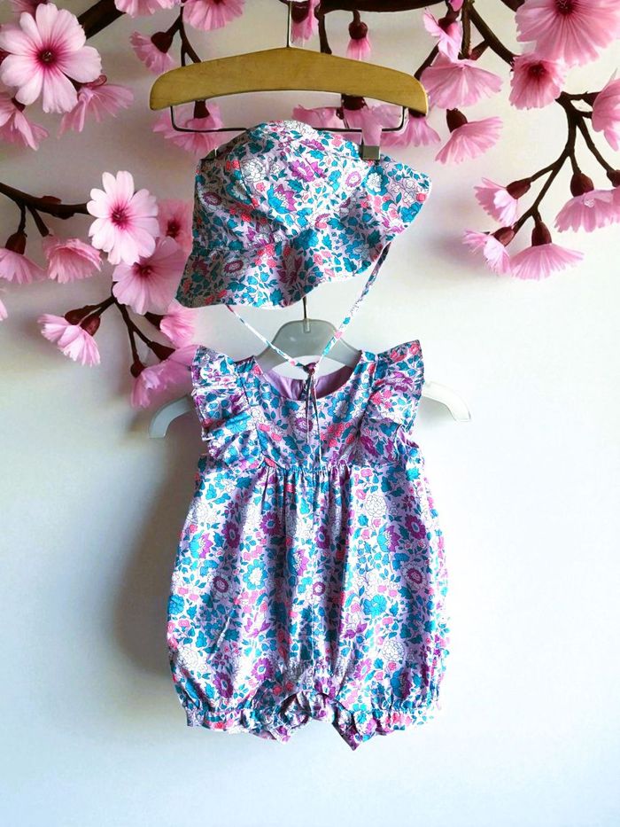 JACADI - ENSEMBLE 2P BÉBÉ FILLE IMPRIMÉ LIBERTY, VOLANTS & TOUCHES ROSE FLUO 6M - photo numéro 2