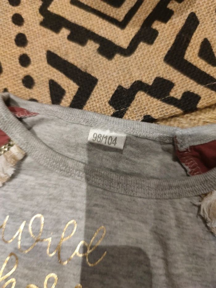 Tee shirt à manches longues gris chiné/vieux rose - photo numéro 4