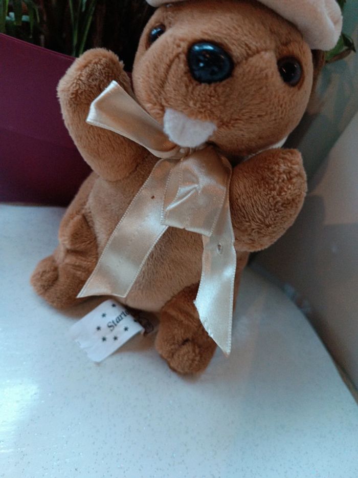 Startoy peluche doudou plush nounours Teddy marmotte Berret chapeau suisse edelweiss fleur flower - photo numéro 4