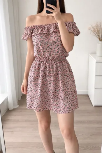 🌸 Robe Bel-air fluide à épaules dénudées – imprimé floral hyper tendance - Taille 1 / XS