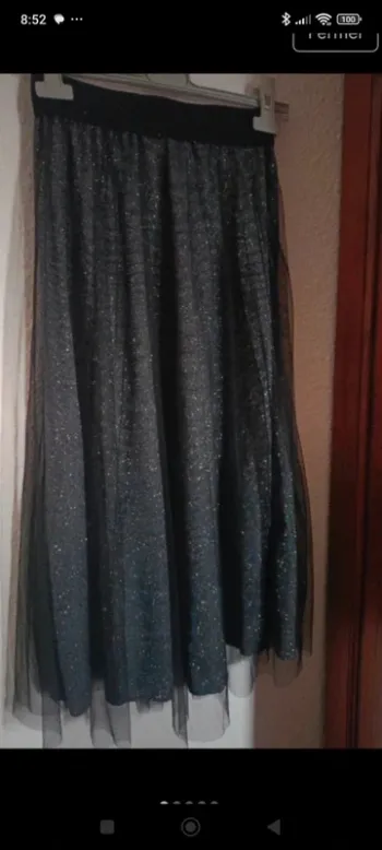 Jupe longue paillettes noir reflet bleu