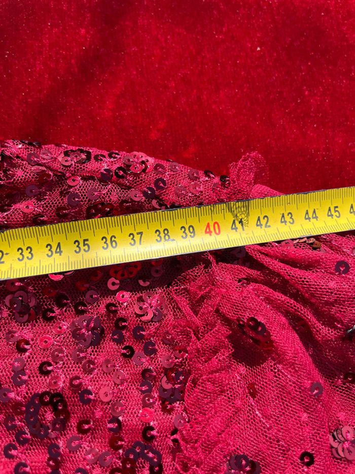 Robe longue Rouge voile paillettes jupon froufrou T 40 - photo numéro 10