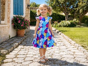 DPAM – ROBE FILLE TYPE PATINEUSE MOTIF FLEURS DÉTAIL VOLANTS AUX MANCHES 3A