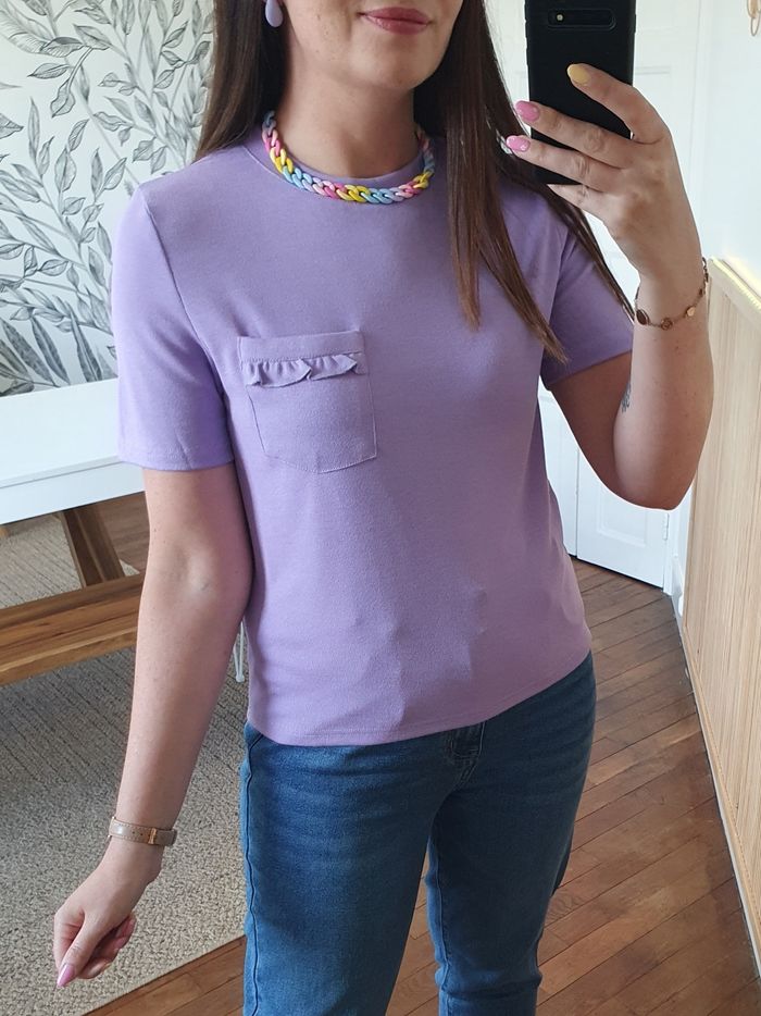 T-shirt poche froufrous lilas pailleté Taille unique - photo numéro 3