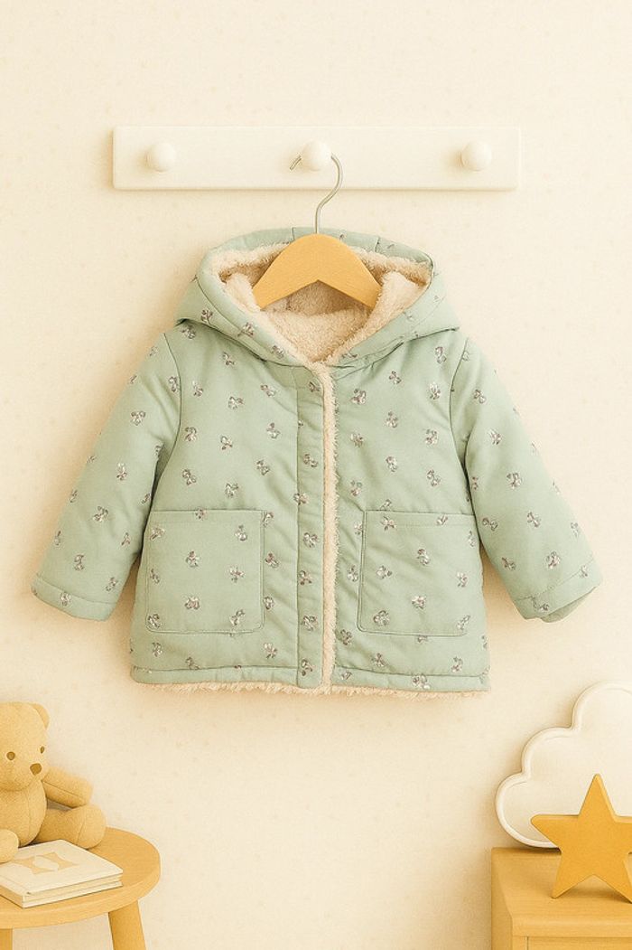 Manteau vert clair à motif fleuri à capuche 12 mois - Gémo