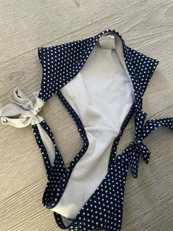Culotte slip tanga de bain bleu marine à pois blanc noeud coté mermaid taille 40 - photo numéro 5