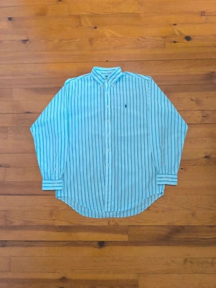 Chemise à rayures - Ralph Lauren - Yarmouth - Logo brodé marine - blanc, bleu, noir - Taille L - photo numéro 3