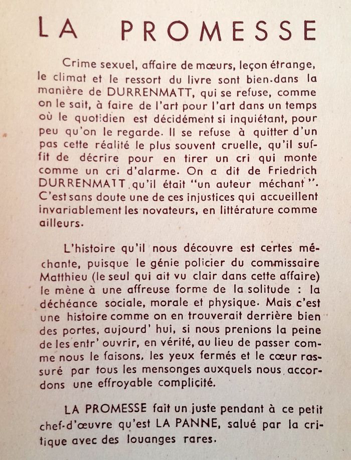Friedrich Durrenmatt - la promesse roman - photo numéro 3