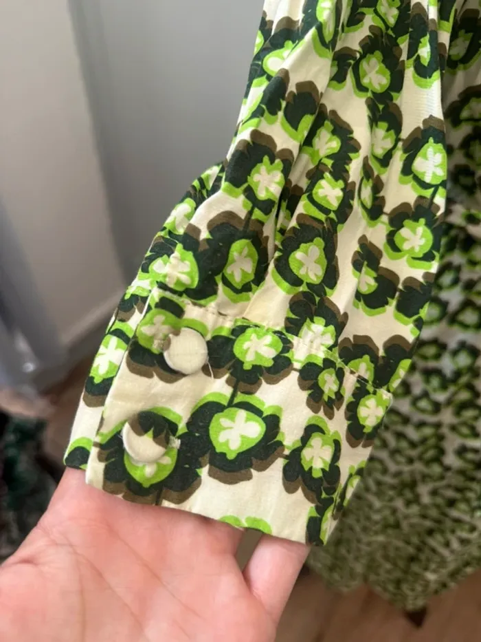 Robe chemise midi Suncoo Paris – Imprimé vert abstrait – Taille XS - photo numéro 4