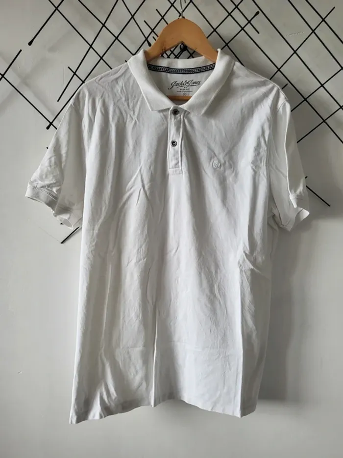 Polo blanc uni Jack&Jones XL slim fit