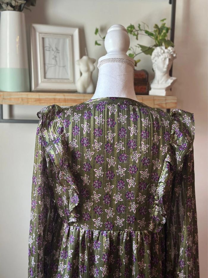 Robe bohème à fleurs kaki et violettes Promod – Taille 38 - photo numéro 5