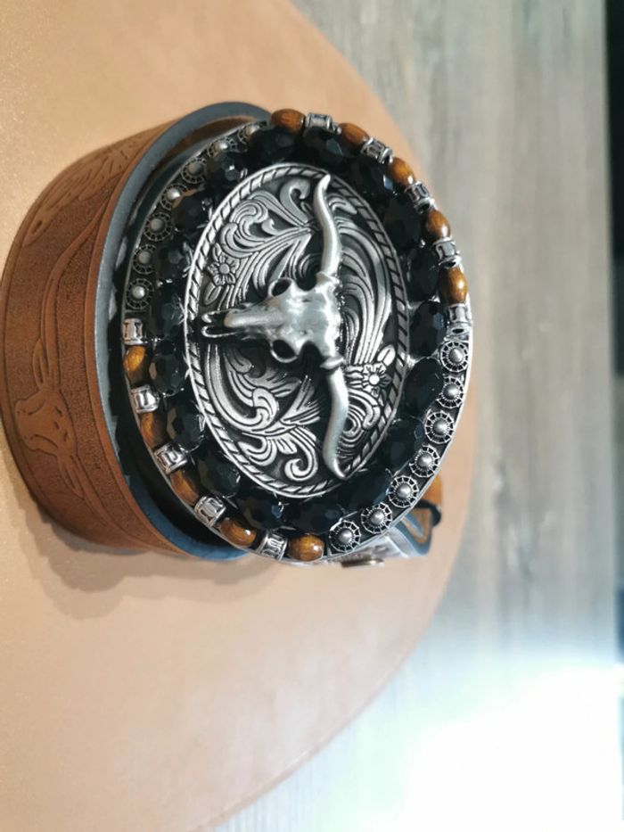 Ceinture de cowboy country tête taureau - photo numéro 2