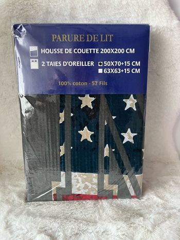 Housse de couette 200 x 200 cm gris, bleu et rouge + 2 taies d oreiller 100 % coton