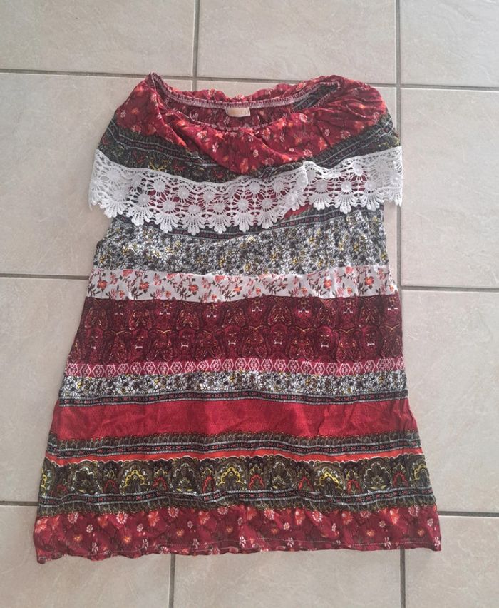 Robe été épaule nue rouge/blanche 10 ans Best Live en TBE