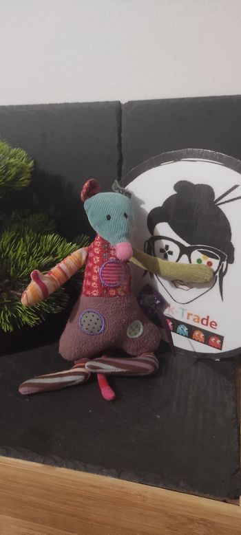 Moulin roty Les jolis pas beaux souris marron violet vert rayé Peluche Doudou