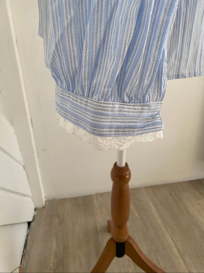 Chemise rayée bleu/blanc avec dentelle – Taille L – Neuve avec étiquette - photo numéro 5
