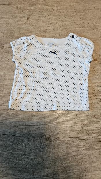 T shirt à manches courtes, blanc avec petits points bleus, Jacadi, 18 mois, nickel