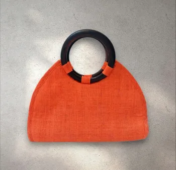 Sac à main en toile épaisse orange avec poignées rigides