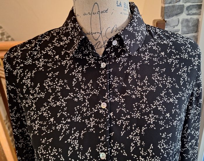 Chemise fluide noire mouchetée crème - photo numéro 2