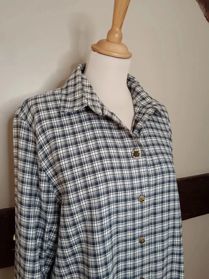 Surchemise à carreaux bleu blanc flanelle coton - photo numéro 3