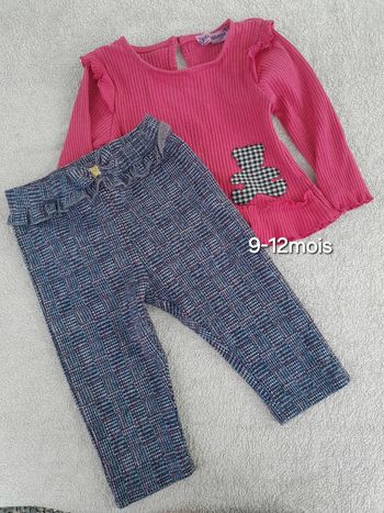 Ensemble 9 12 mois fille pantalon + Tee-shirt rose ours 🐻