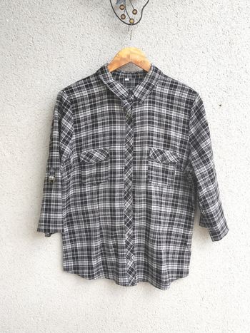Chemise femme à carreaux noir et blanc – manches 3/4 – Taille 46 taille petit, 44