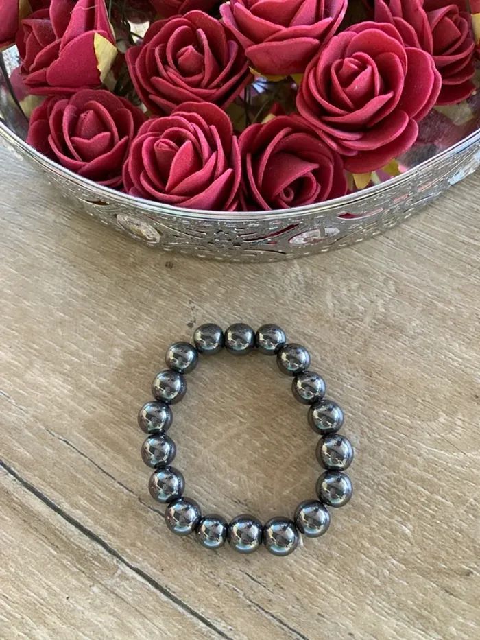 Bracelet perles grises élastique femme - photo numéro 2