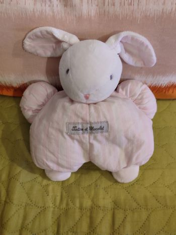 Doudou lapin rose tartine et chocolat